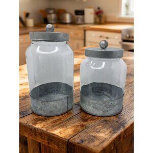 Glass Canister Set 2 piece set Farm House Sugar Flour Containers
